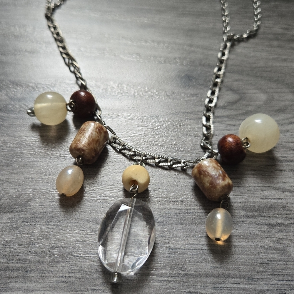 Silver and Brown Beaded Necklace
